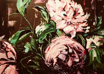 A painting of pink flowers