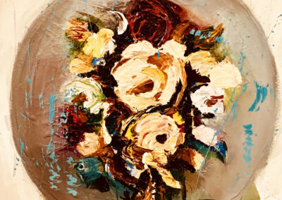 A circular painting of flowers