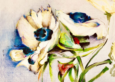 A painting of white flowers