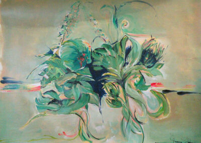 A painting of flowers on water
