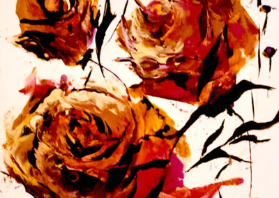 A high-contrast painting of roses