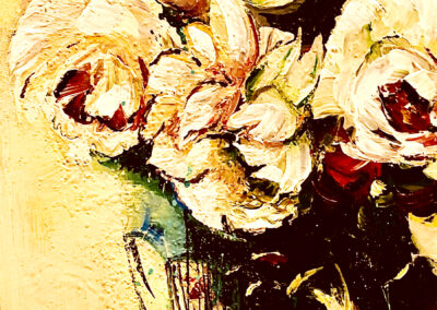 An abstract painting of flowers