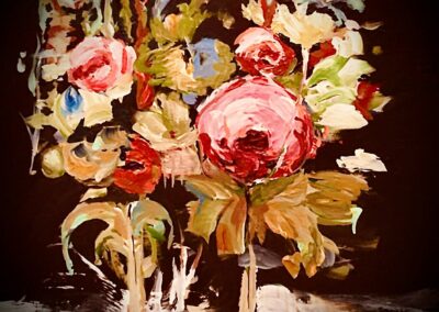Painting of red and blue flowers